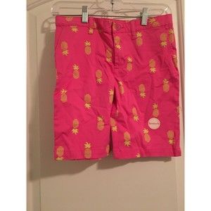 Faded Glory Girls Pineapple Shorts Pink Yellow Pockets Size 14